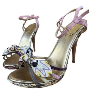 Rare vintage Missoni sandals in canvas suede, pink/purple/yellow, size 10 1/2